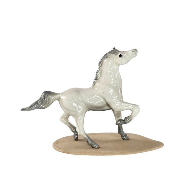 Hagen Renaker Mini Arabian Stallion Head Up Figurine Horse Pony Grey Shading - Picture 1 of 8